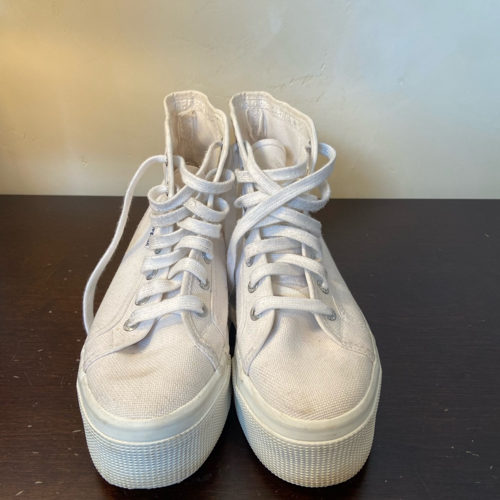 Superga White Platform Sneakers High-Top Canvas
